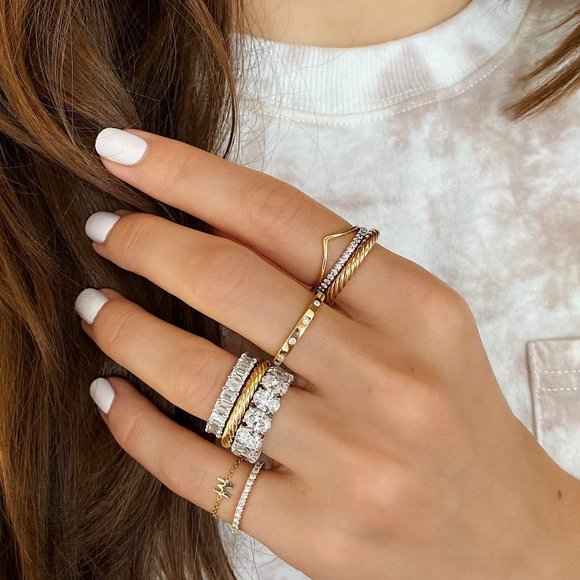 Inlay Diamond Ring In 14k Gold - Picture 6 of 7